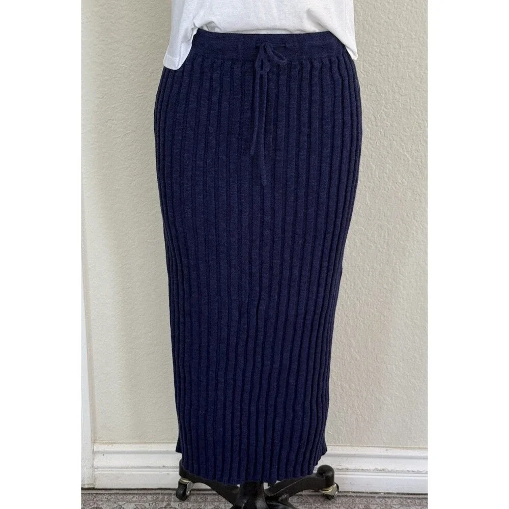 FREE PEOPLE Beach Navy Blue Ribbed Knit Women Sz S Skirt Midi Coastal NWOT